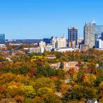 The view near downtown south with the Raleigh skyline in Autumn