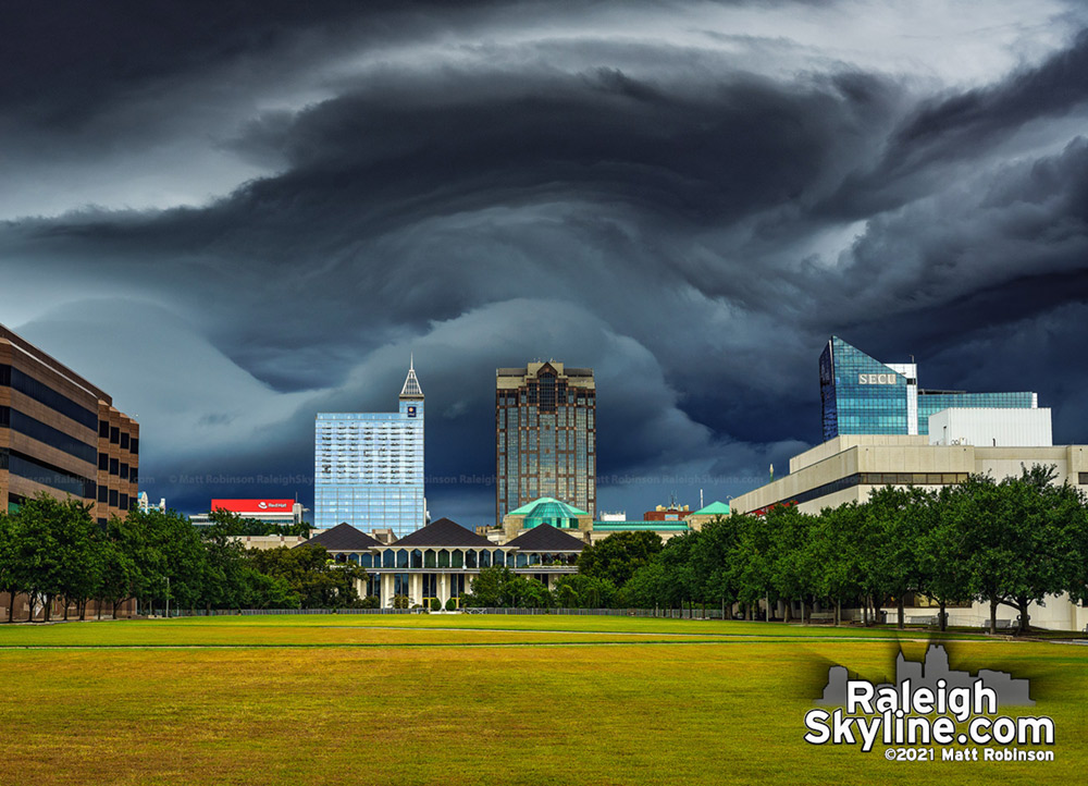 Out of this world shelf cloud arriving in downtown Raleigh