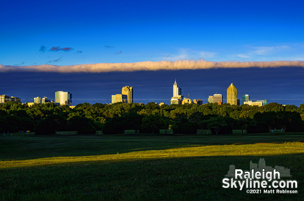 Raleigh skyline sunlight sandwich: The sharp edge of a cloud deck provided this interesting contrast right before sunset.