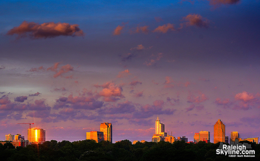 Varying colors over Raleigh at sunset