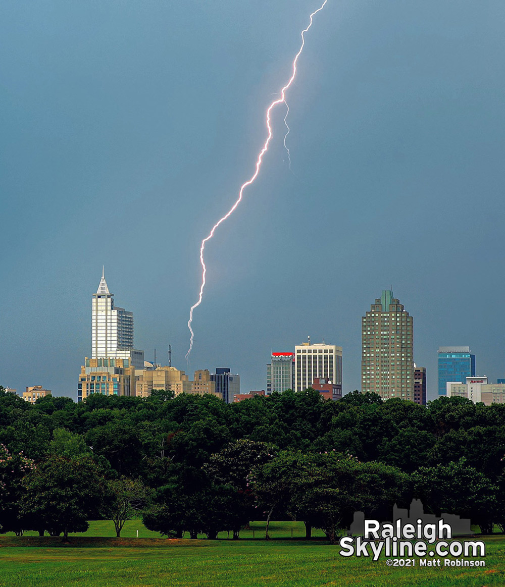 Daytime lightning over downtown Raleigh