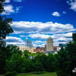 Blue sky and puffy clouds over Raleigh