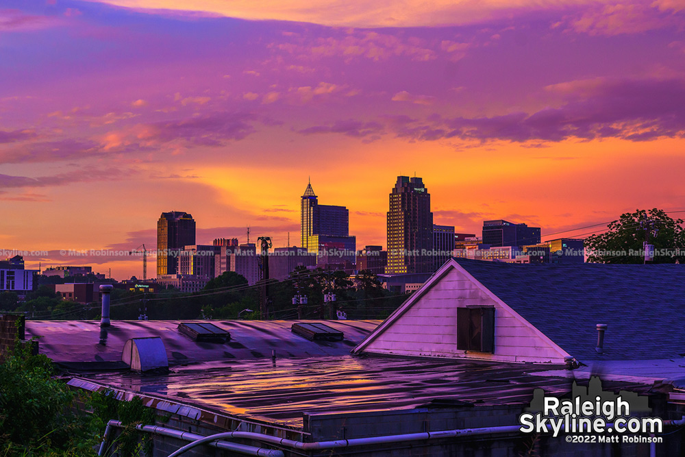 Post storm sunset over the Raleigh Skyline