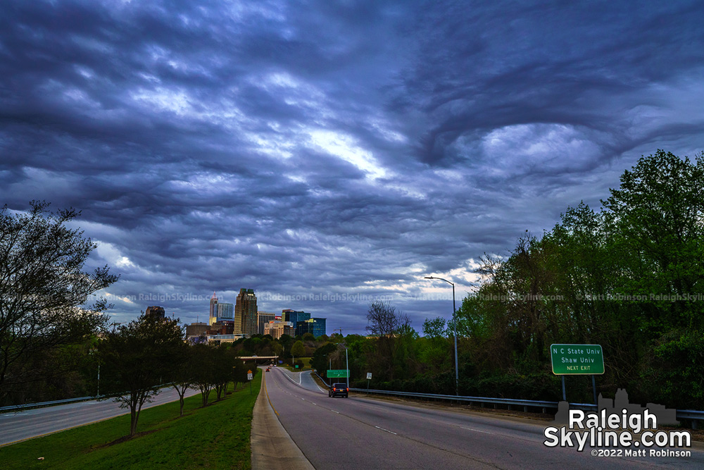 Swirling clouds over the city