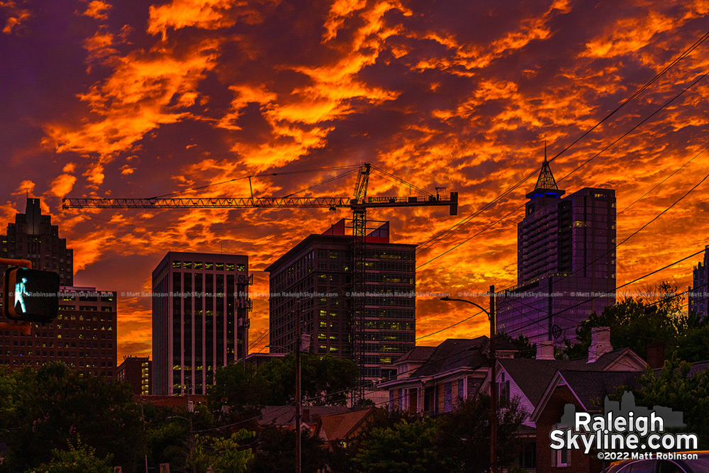 Sky on fire behind downtown Raleigh