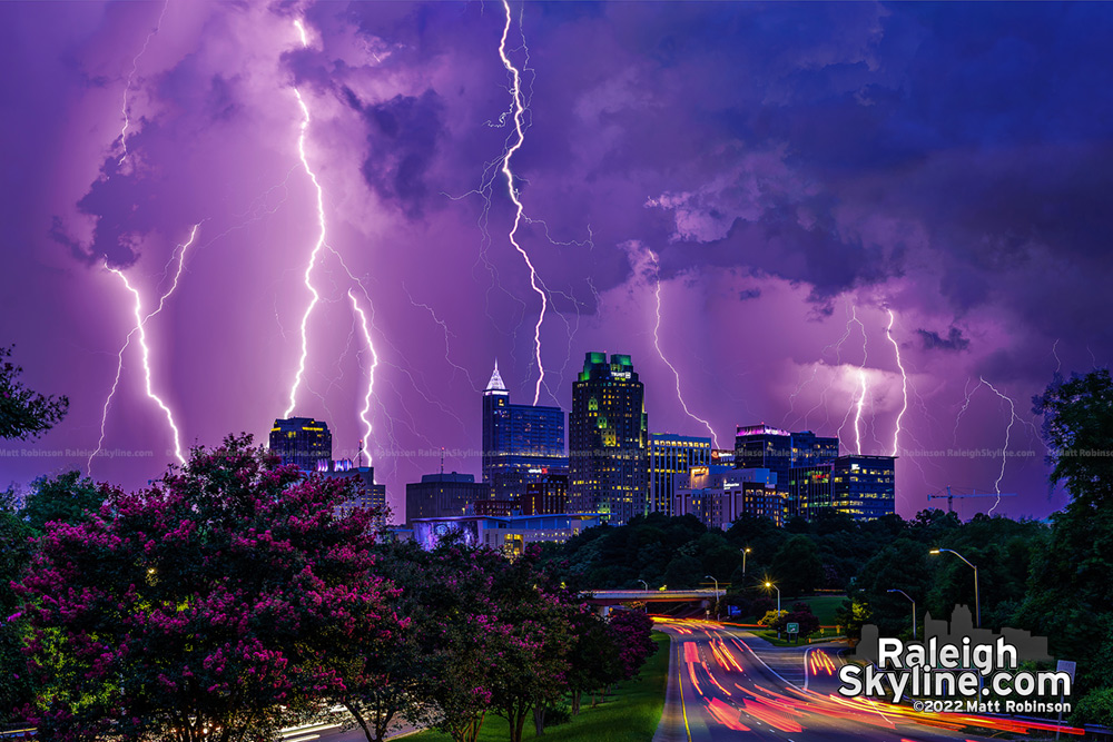 A stack of all the lightning bolts captured behind downtown Raleigh ⚡
