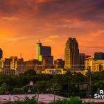 Dramatic sunset over downtown Raleigh North Carolina