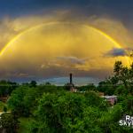 Full rainbow at sunset of the Caraleigh neighborhood with Caraleigh Mills 