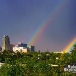 Double rainbow terminating near downtown Raleigh 