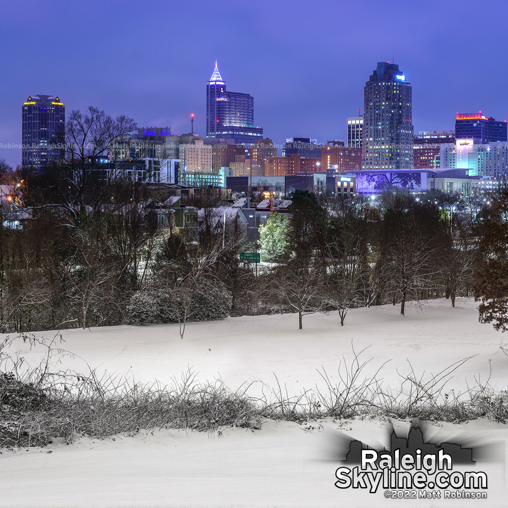 Raleigh skyline with snow January 22, 2022