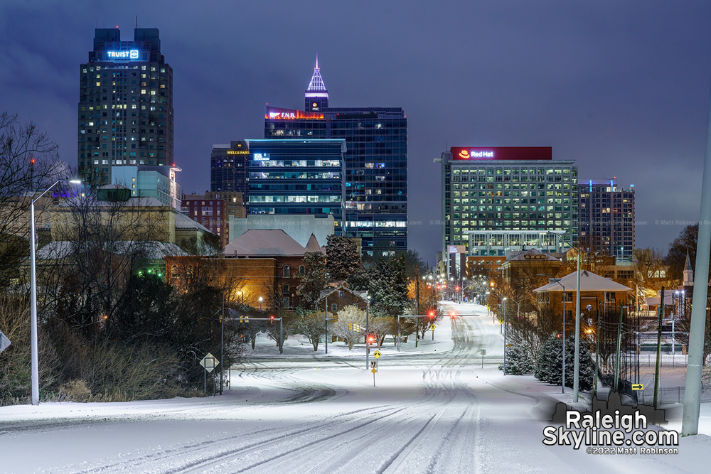 Raleigh with snow on the morning of January 22, 2022