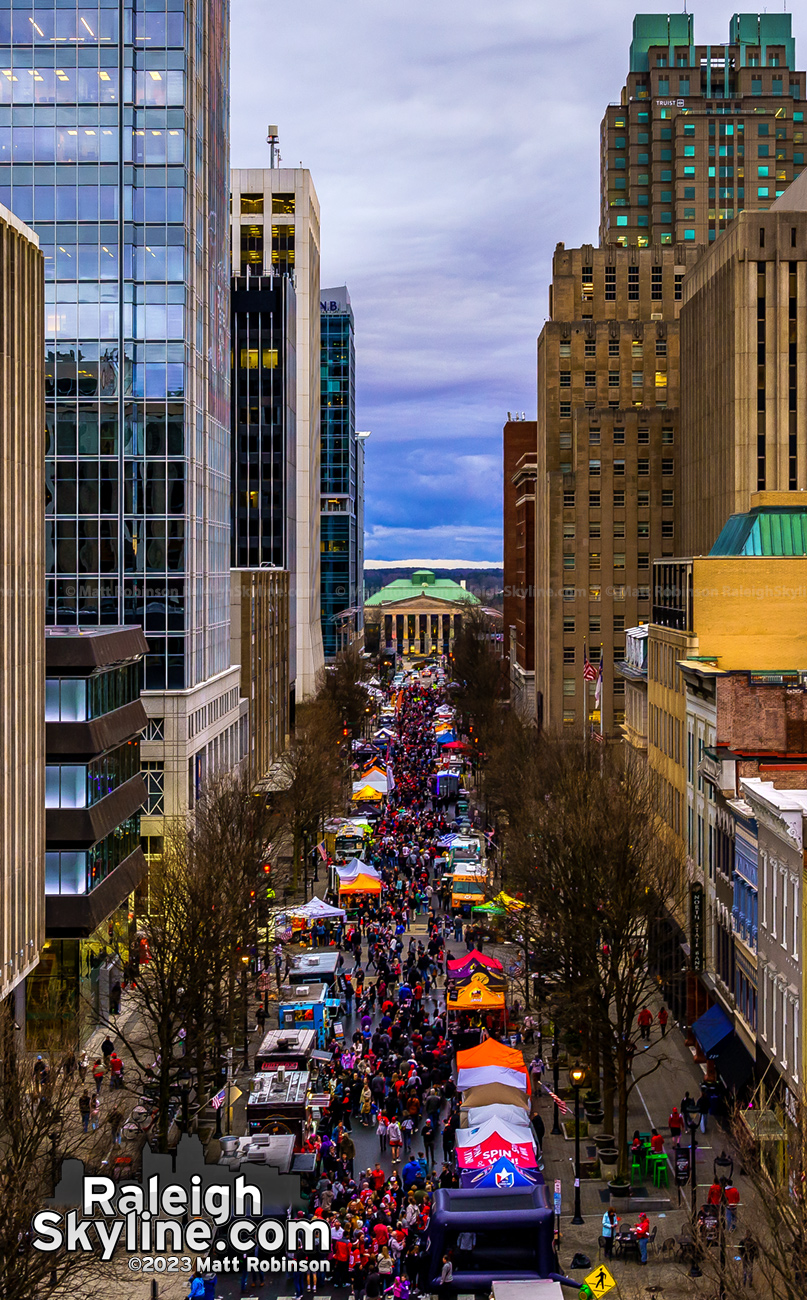 Raleigh's Fayetteville Street filled with Carolina Hurricanes fans tonight during the Stadium Series fan fest.