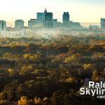 Fall colors over Five  points with Downtown Raleigh