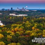 Moon rise with fall colors over Lake Raleigh