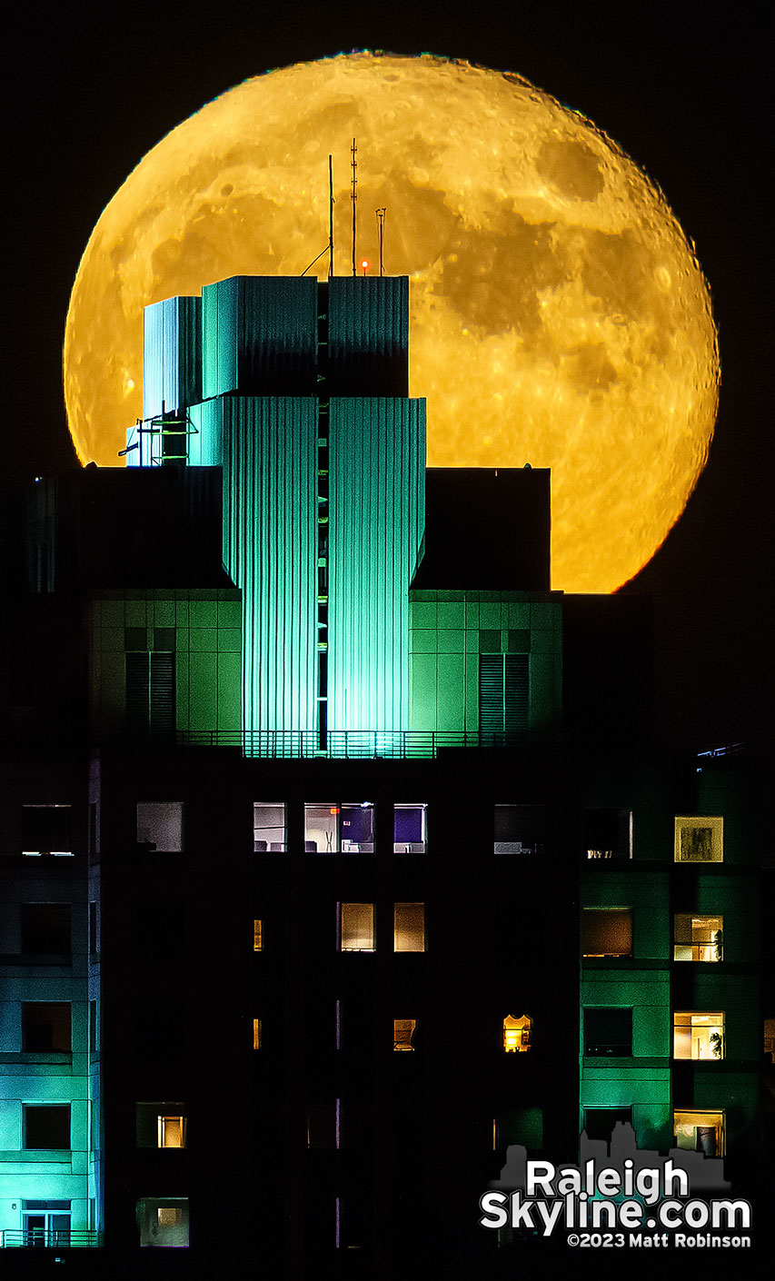 Giant Moon behind downtown Raleigh