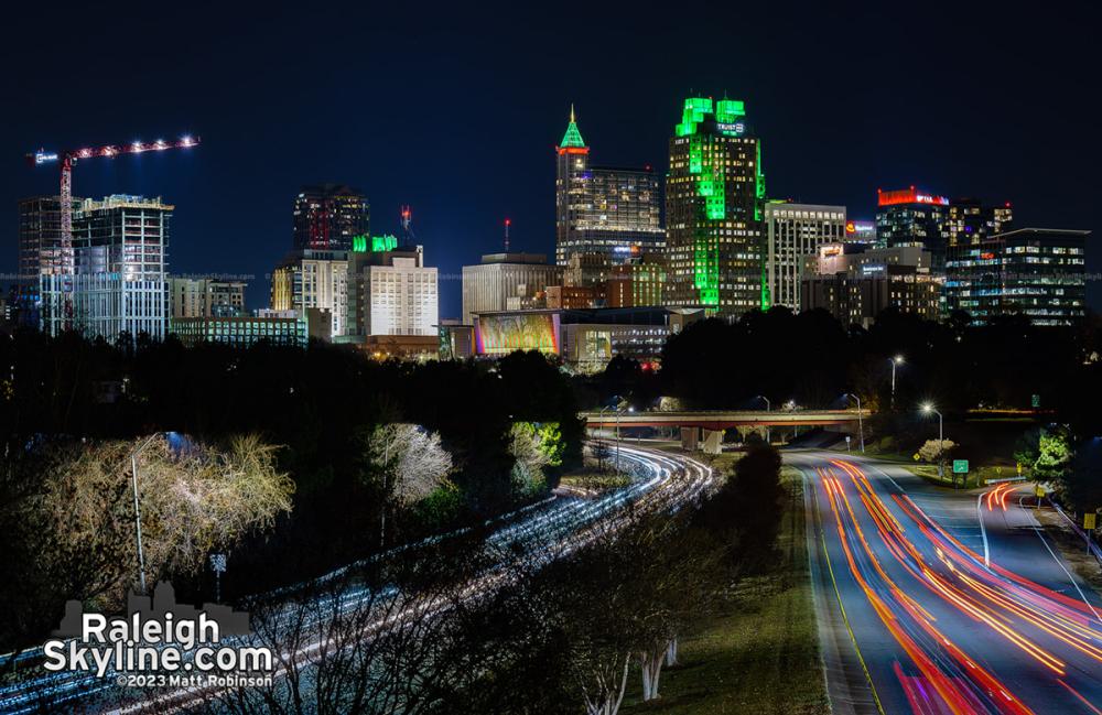 Downtown Raleigh lit up for the Holidays in 2023