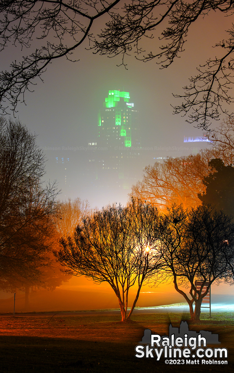 Ground fog creating a surreal atmosphere in Raleigh