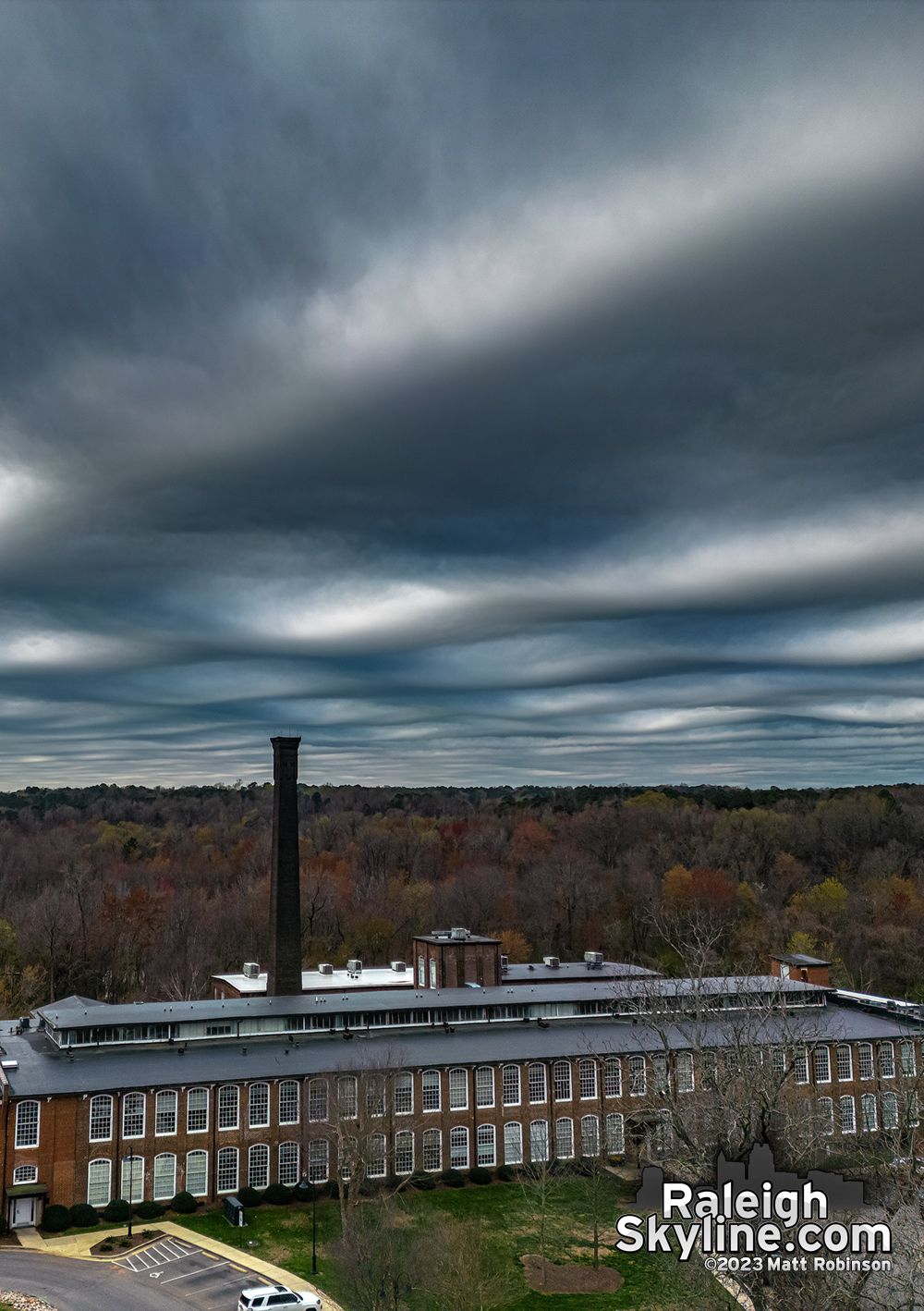 Brief but surreal gravity wave clouds creating a patchwork pattern over Raleigh 