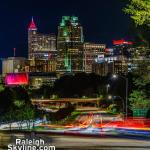 Downtown Raleigh lit up Red for the NCSU Wolfpack