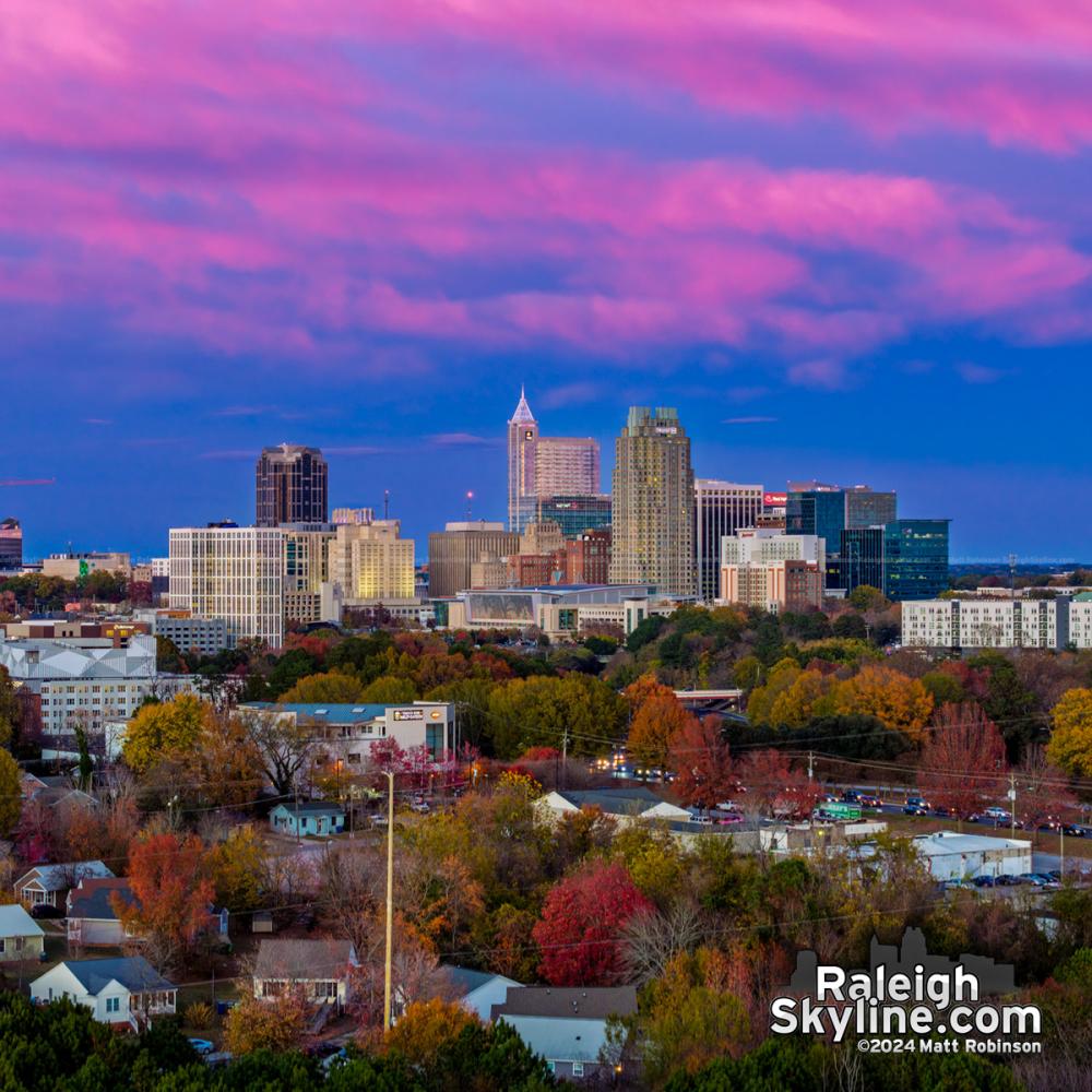 Pink sunset over downtown