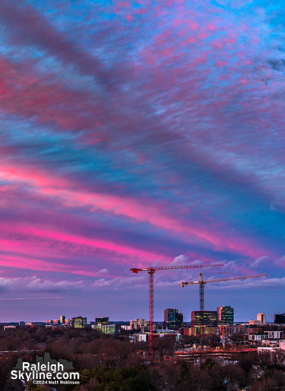 Winter sunset over downtown Raleigh