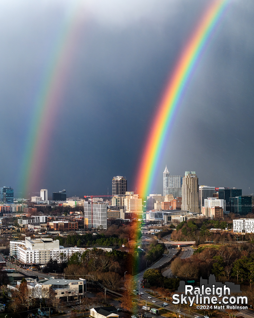 Double Rainbow into Raleigh from February 2024