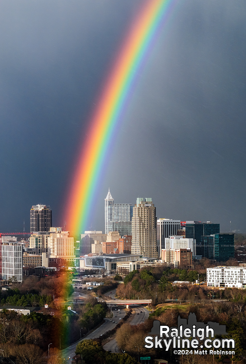 Vivid Rainbow appears in front of Downtown Raleigh