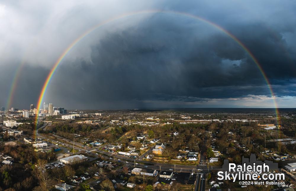 Nearly full circle rainbow over Raleigh