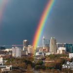 Rainbow coming down into the Raleigh Skyline