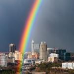 Vivid Rainbow appears in front of Downtown Raleigh