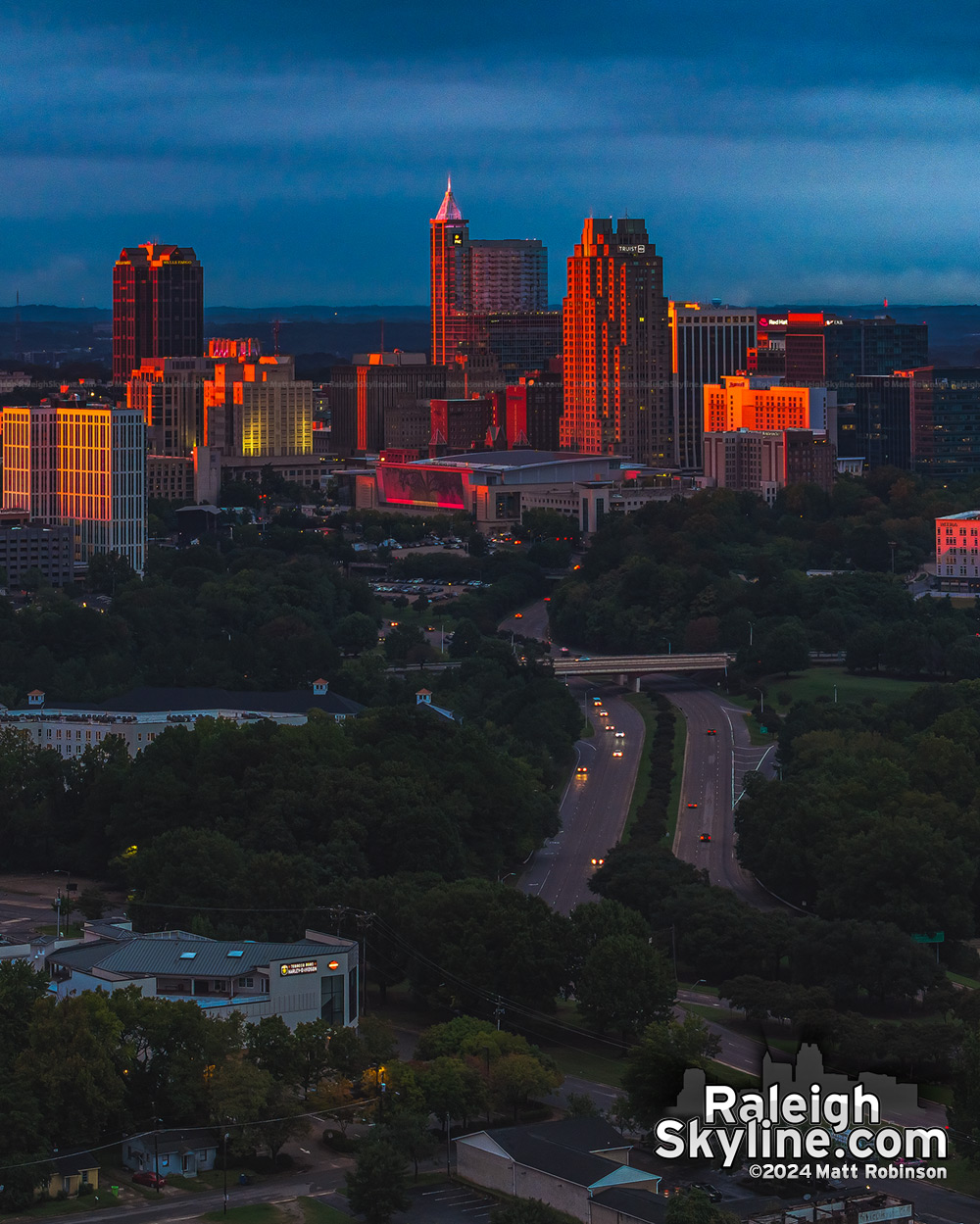 Last remaining sunlight on Downtown Raleigh