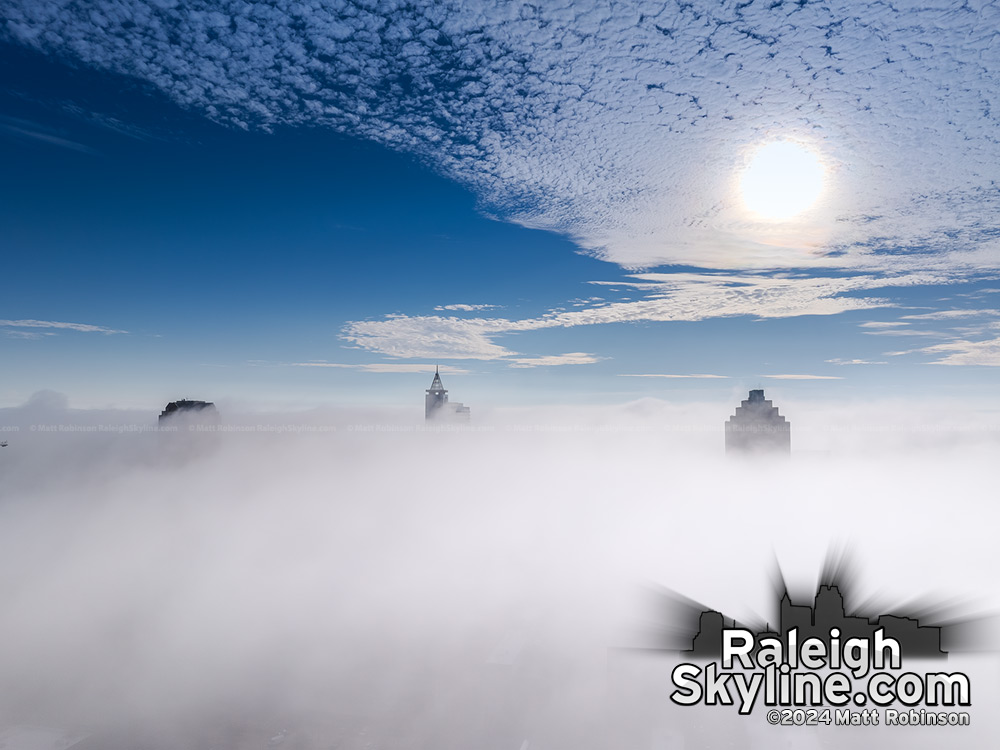 Raleigh skyline obscured by fog