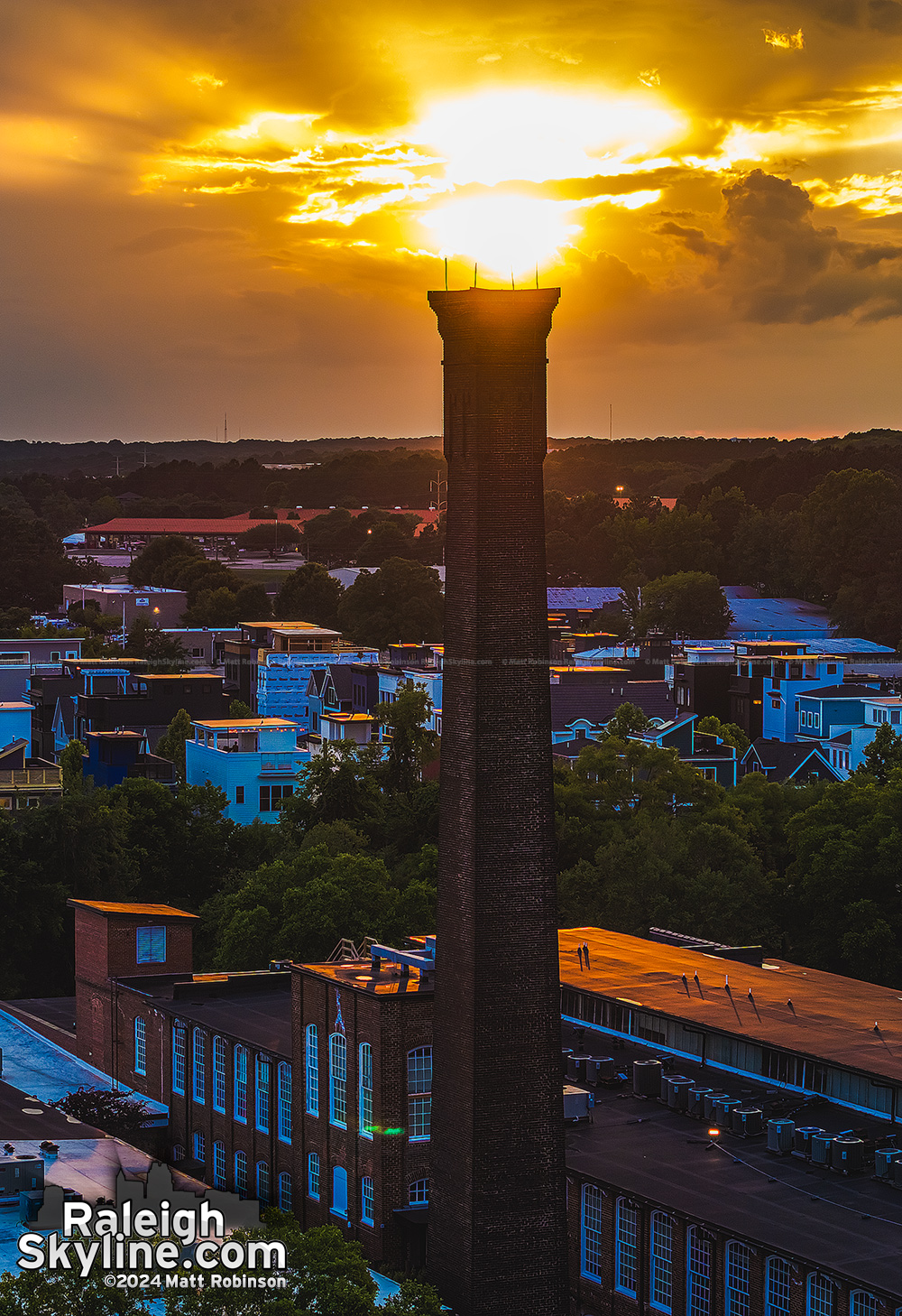 Caraleigh Mill smokestack Sunset