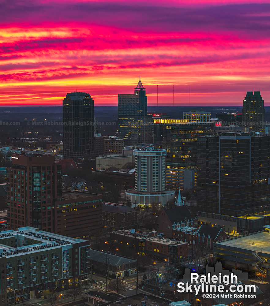 Sunrise over Glenwood South and Downtown Raleigh