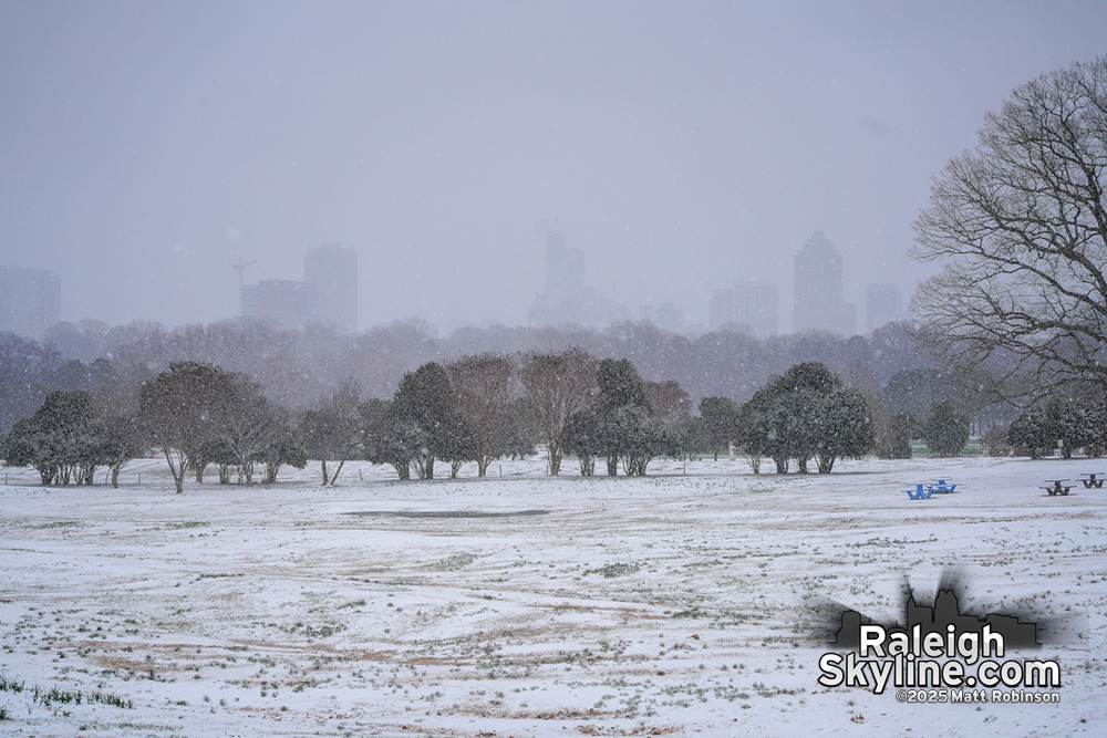 Downtown Raleigh barely visible from Dix Park