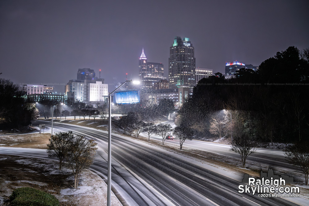 Downtown Raleigh in the light snow on January 10, 2025