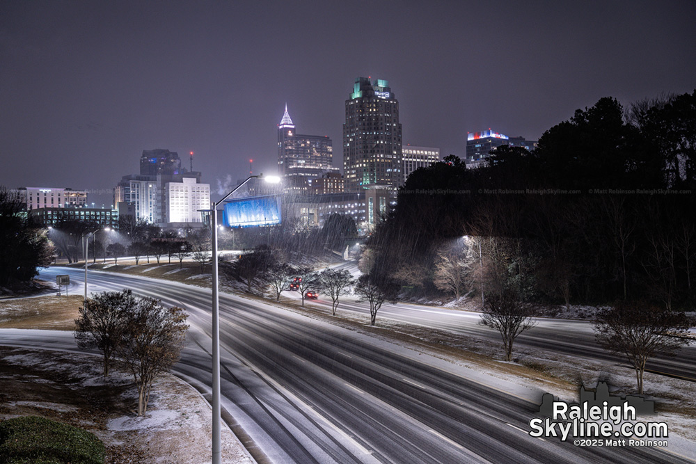 Downtown Raleigh in the light snow on January 10, 2025