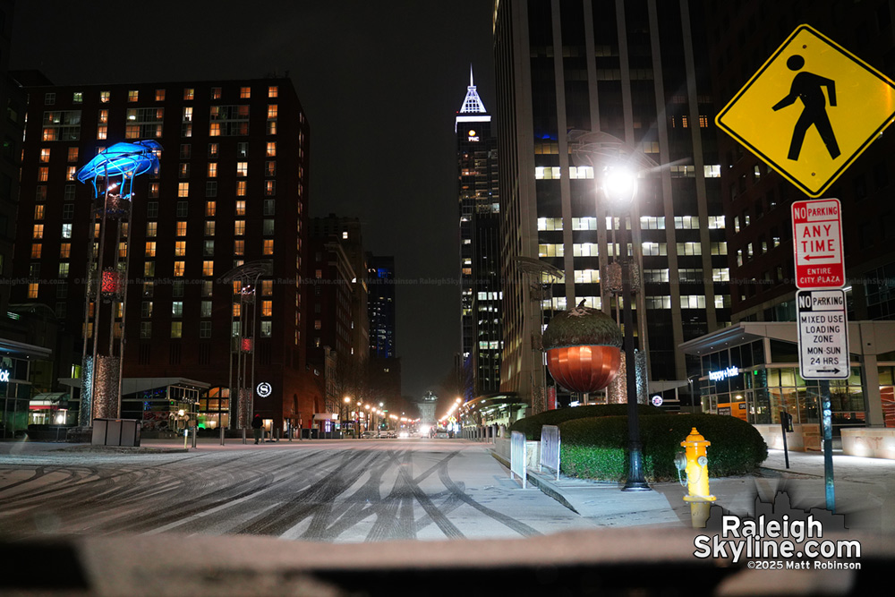 Fayetteville Street covered in icy snow