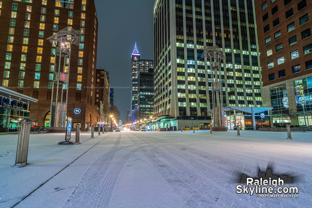 Fayetteville Street covered in icy snow