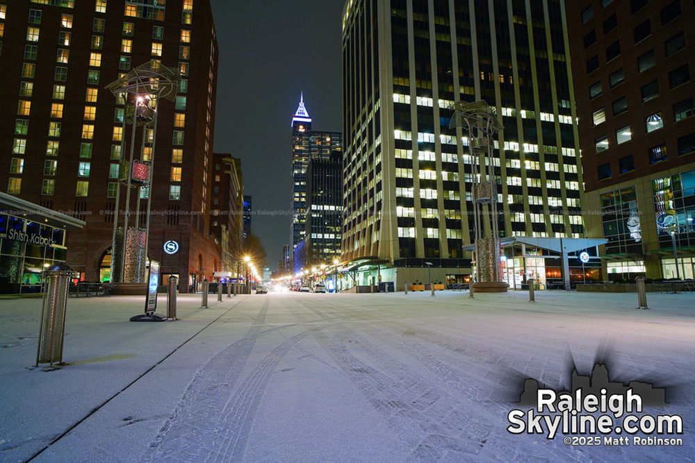 Fayetteville Street covered in icy snow